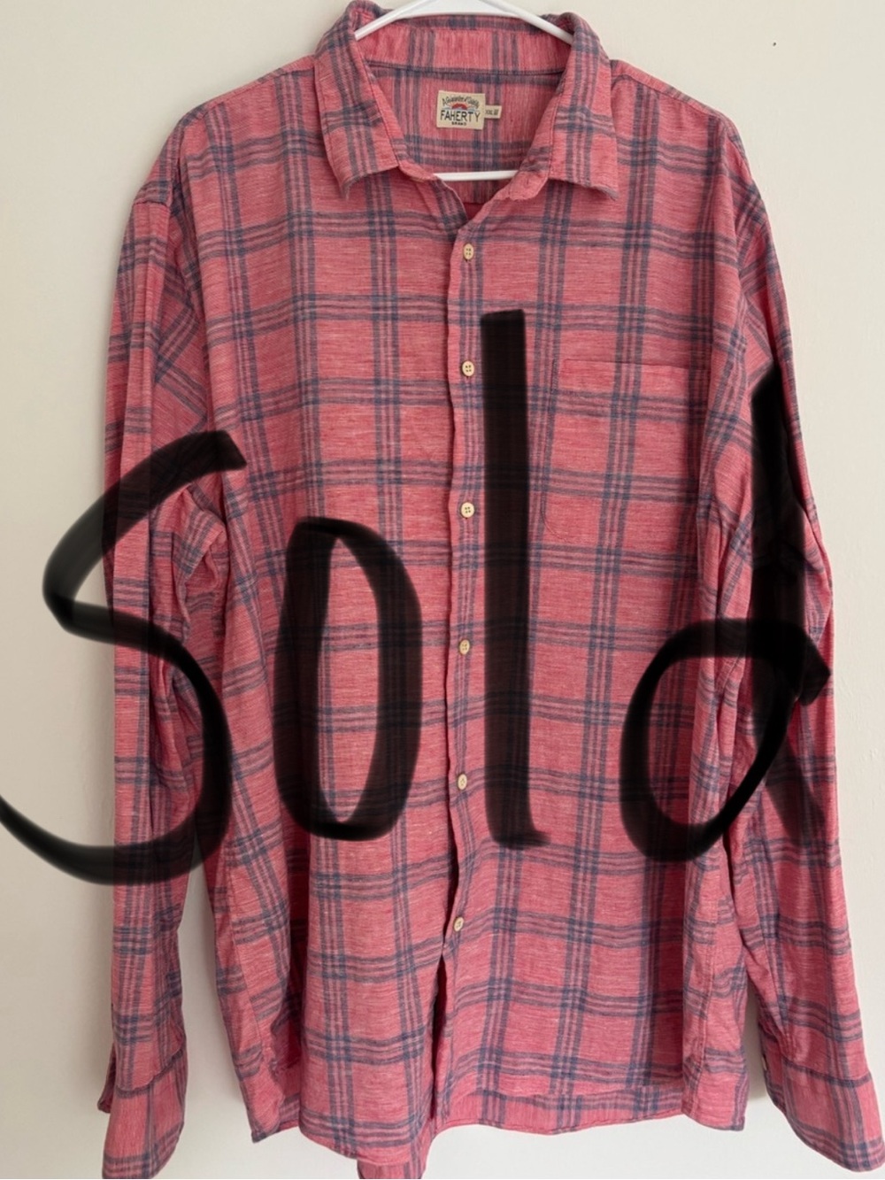 Faherty Brand Men’s Size XXL Shirt Button Down Plaid Salmon And Blue Long Sleeve